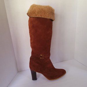 VINTAGE GENUINE SUEDE RUST BROWN FUR LINED BOOTS